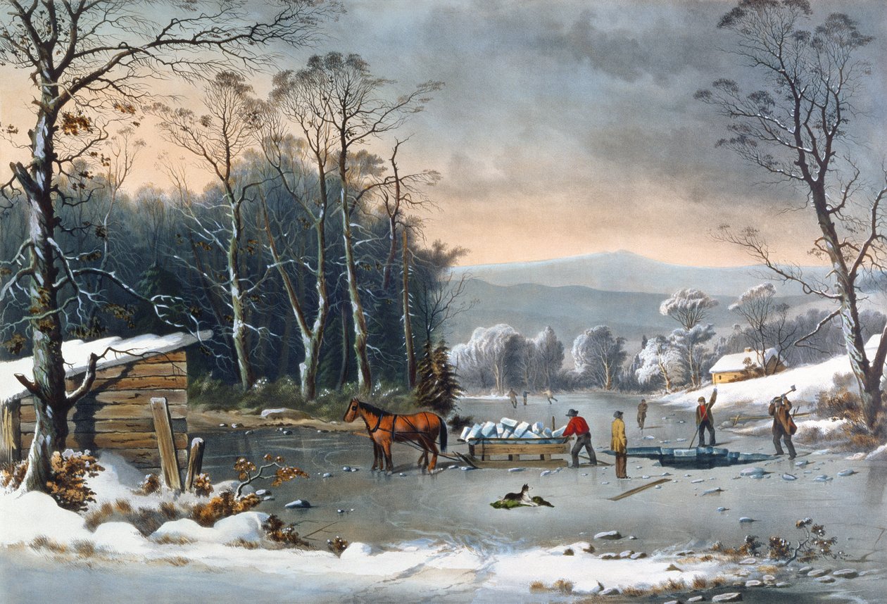 Talvi maalla, jäätä, pubi. Currier ja Ives, New York, 1864 tekijältä George Henry Durrie