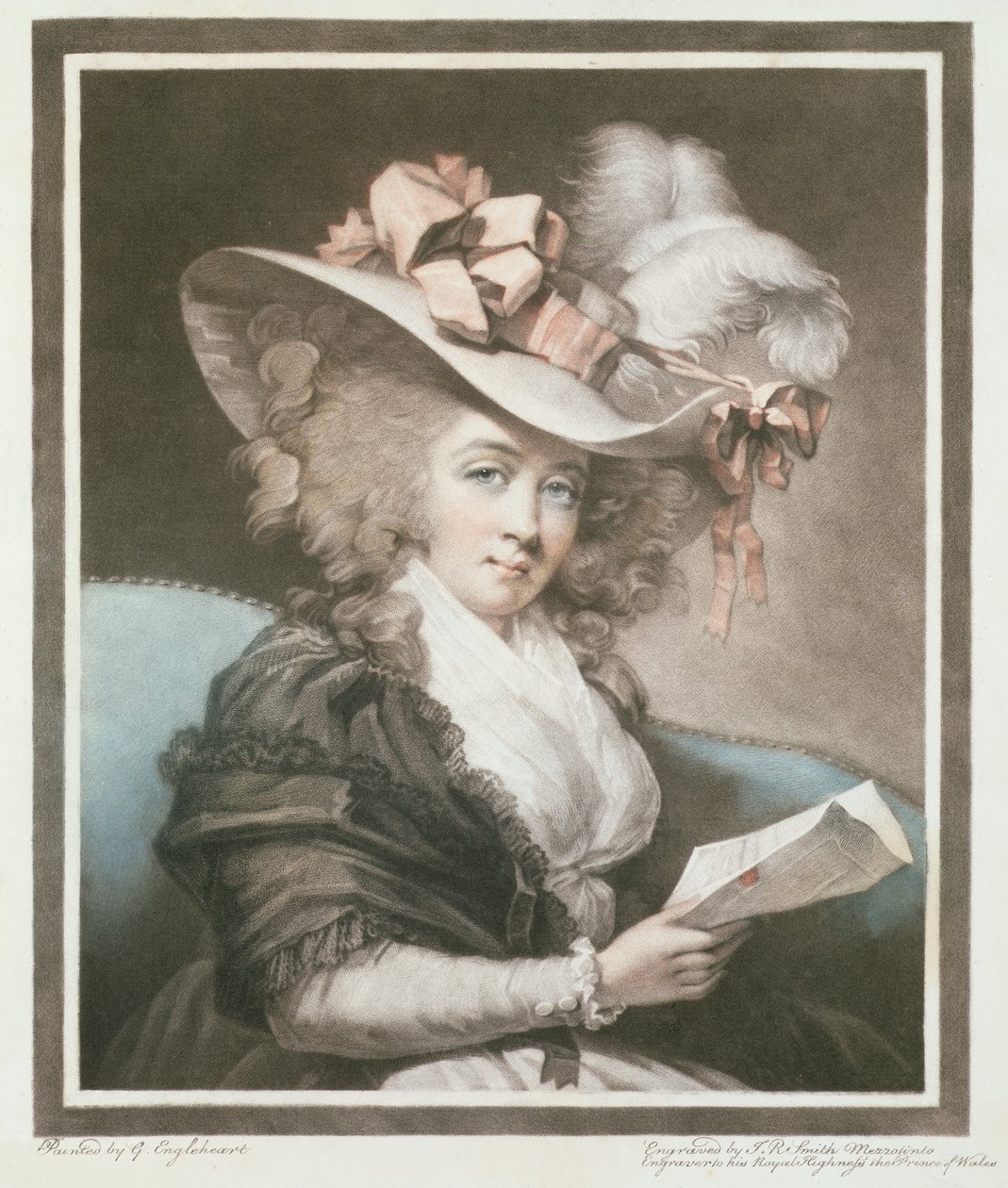 Mrs Mills, kaiverrettu ja pubi. kirjoittanut John Raphael Smith (1752-1812), 1786 (mezzotint-kaiverrus) tekijältä George Engleheart