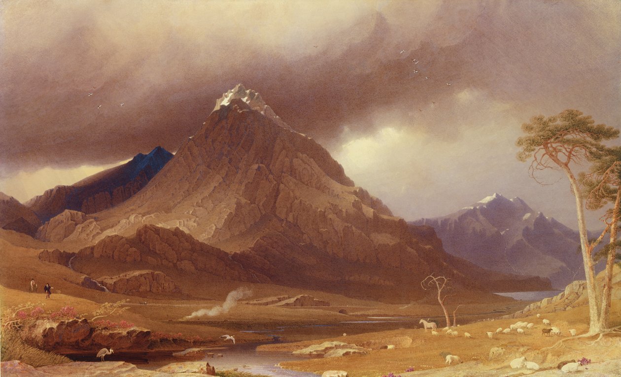 Tryfan, Carnarvonshire (wc korotettu valkoisella paperilla) tekijältä George Fennel Robson