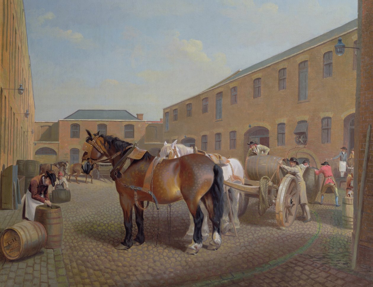 Loading the Drays at Whitbread Brewery, Chiswell Street, Lontoo, 1783 tekijältä George Garrard
