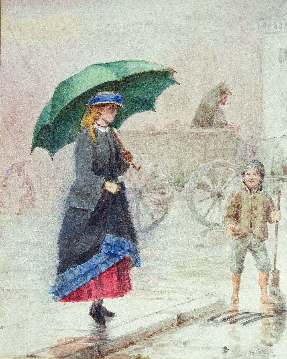 Vihreä sateenvarjo tekijältä George Goodwin Kilburne