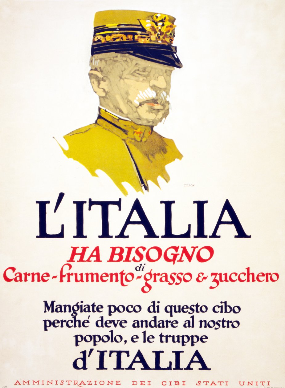 Italia tarvitsee lihaa, vehnää, rasvaa ja sokeria, 1917 tekijältä George Illian