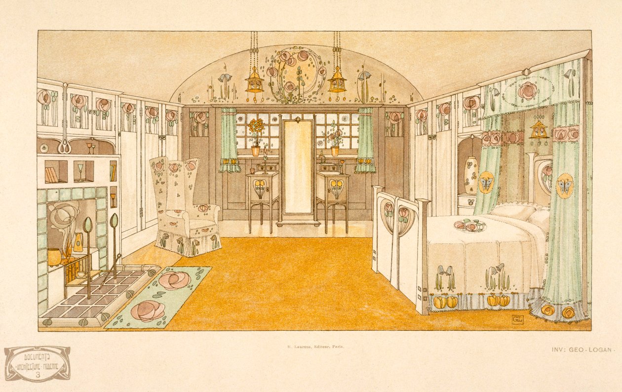 Makuuhuone, Logan George (1866-1939), Documents Moderne -kuviokirja, 1904 tekijältä George Logan
