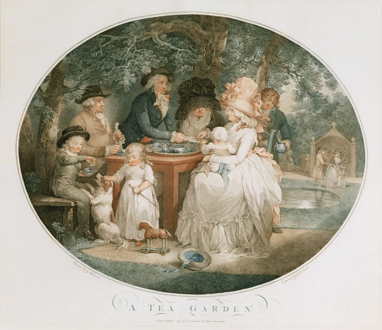 Tea Garden, kaiverrus Francois David Soiron (s.1764), 1790 (värikaiverrus) tekijältä George Morland