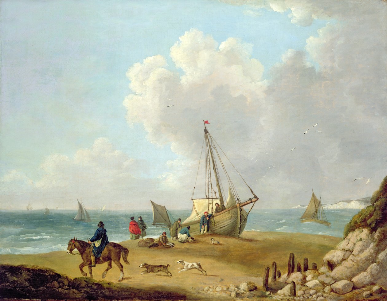 Fisherfolk purkaa saaliinsa Freshwater Bayssä, Isle of Wightissa tekijältä George Morland