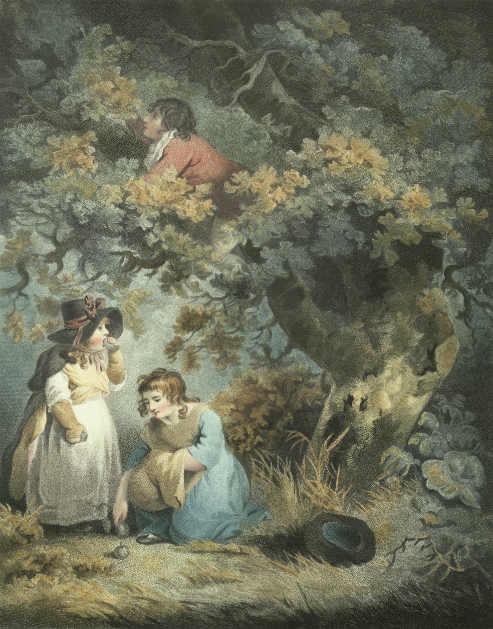 Gathering Fruit, kaiverrus R.M. Niityt, pubi. kirjoittanut John Raphael Smith, 1793 (pistekaiverrus) (pari 125531) tekijältä George Morland