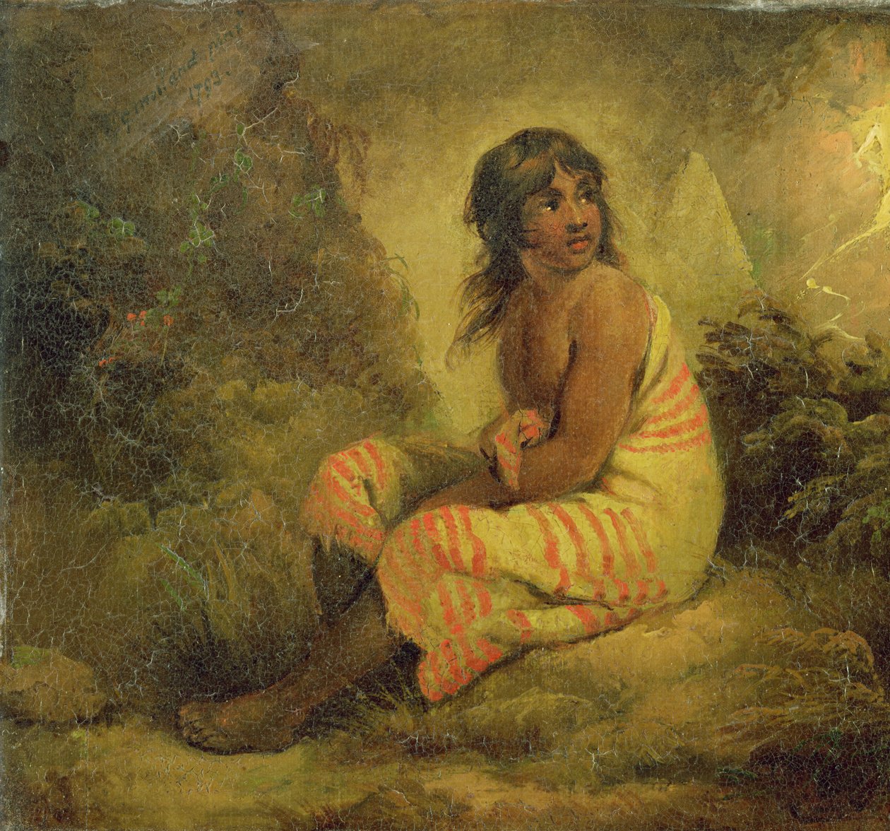 Intiaanityttö, 1793 (öljy kankaalle kiinnitettynä paneeliin) tekijältä George Morland