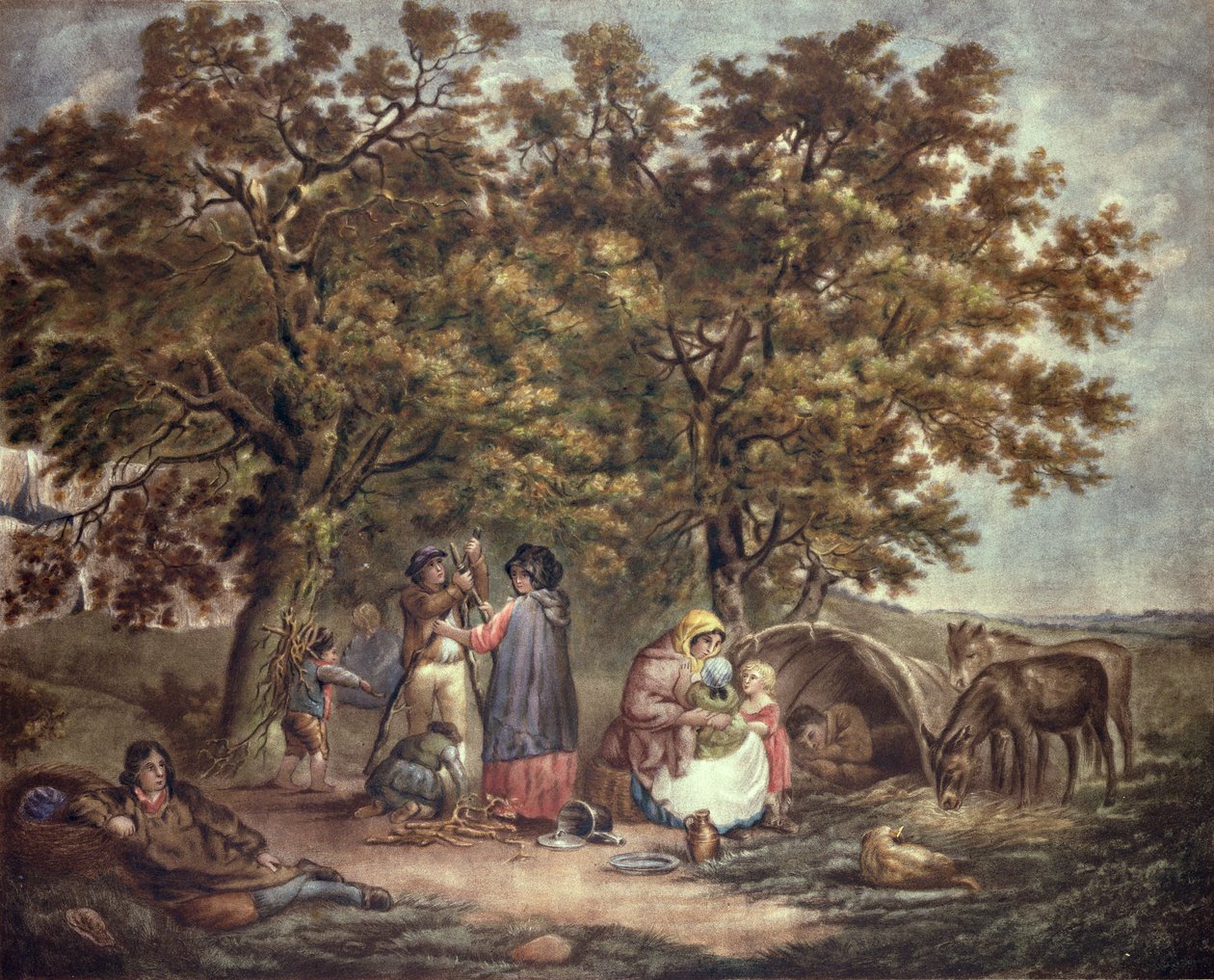 Mustalaisten teltta, kaiverrus Joseph Grozar tekijältä George Morland