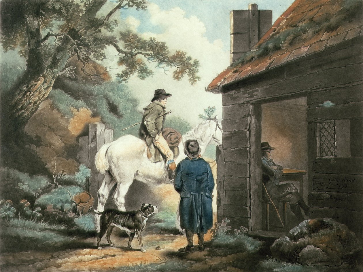 Turnpike Gate, kaiverrus William Ward (1766-1826), pubi. kirjoittanut James Linnell, 1806 (mezzotint-kaiverrus) tekijältä George Morland