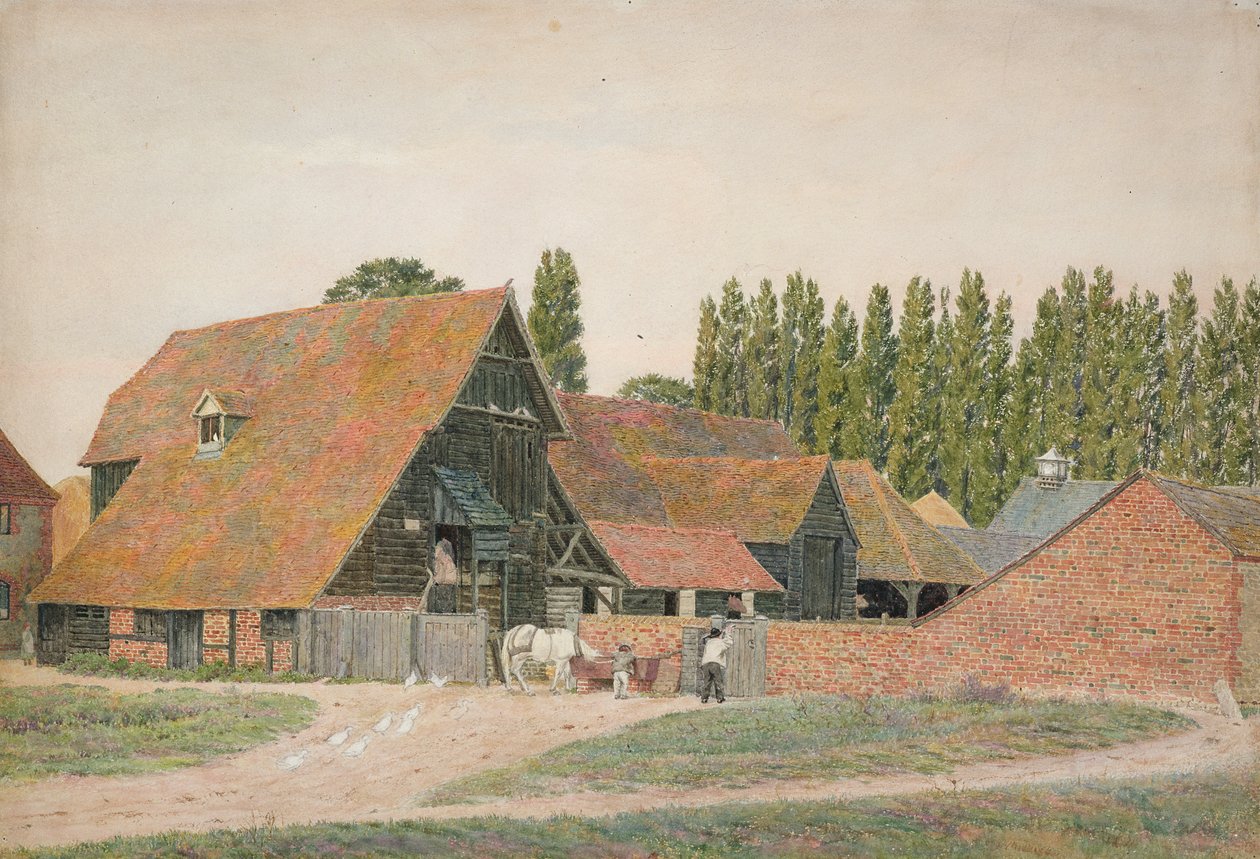 Maatilarakennukset, Dorchester, Oxfordshire (wc kynällä paperilla) tekijältä George Price Boyce