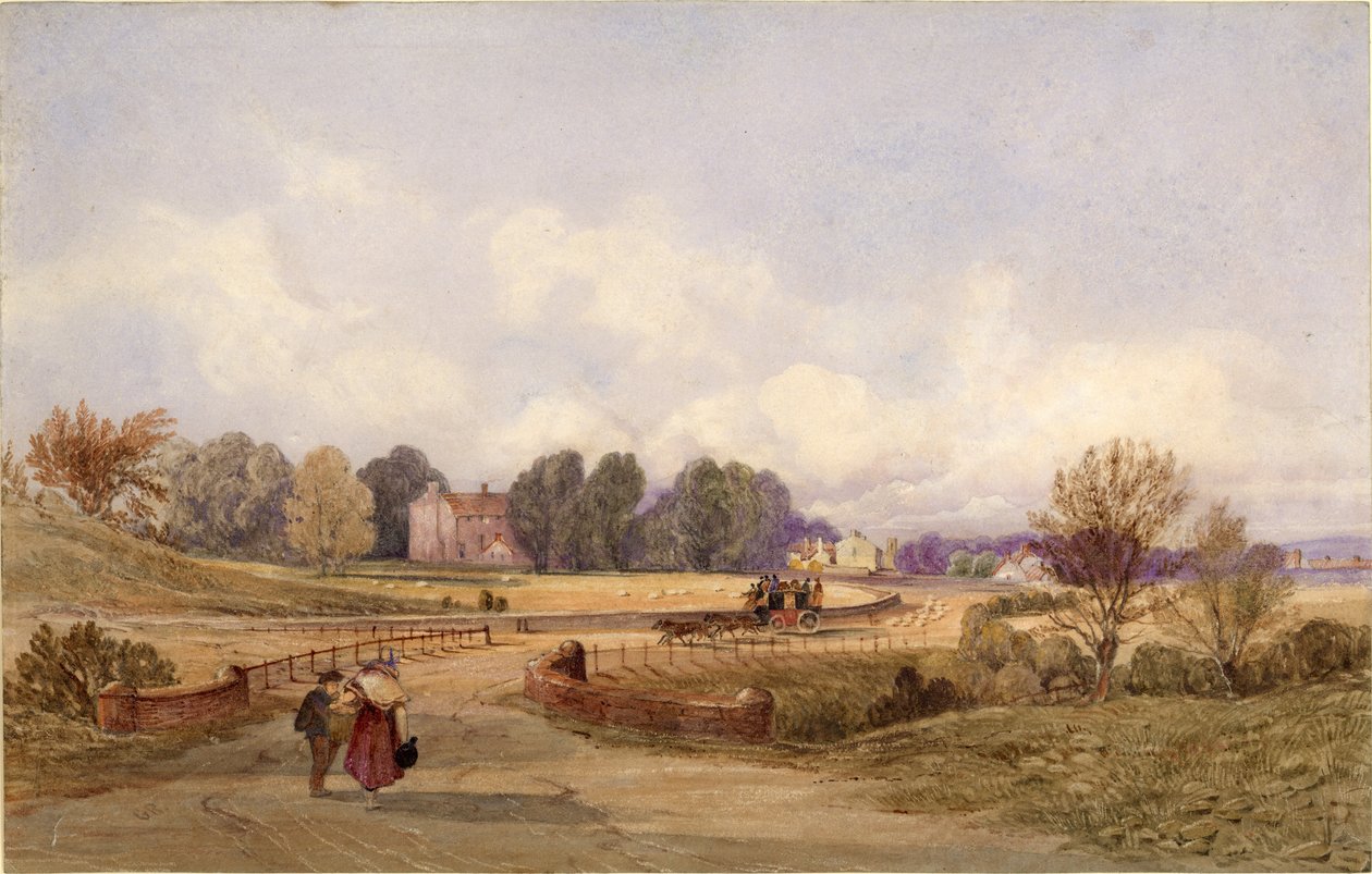 The Stage Coach Road (Northumberland) (vartaloväri, kynä ja wc paperilla) tekijältä George Richardson