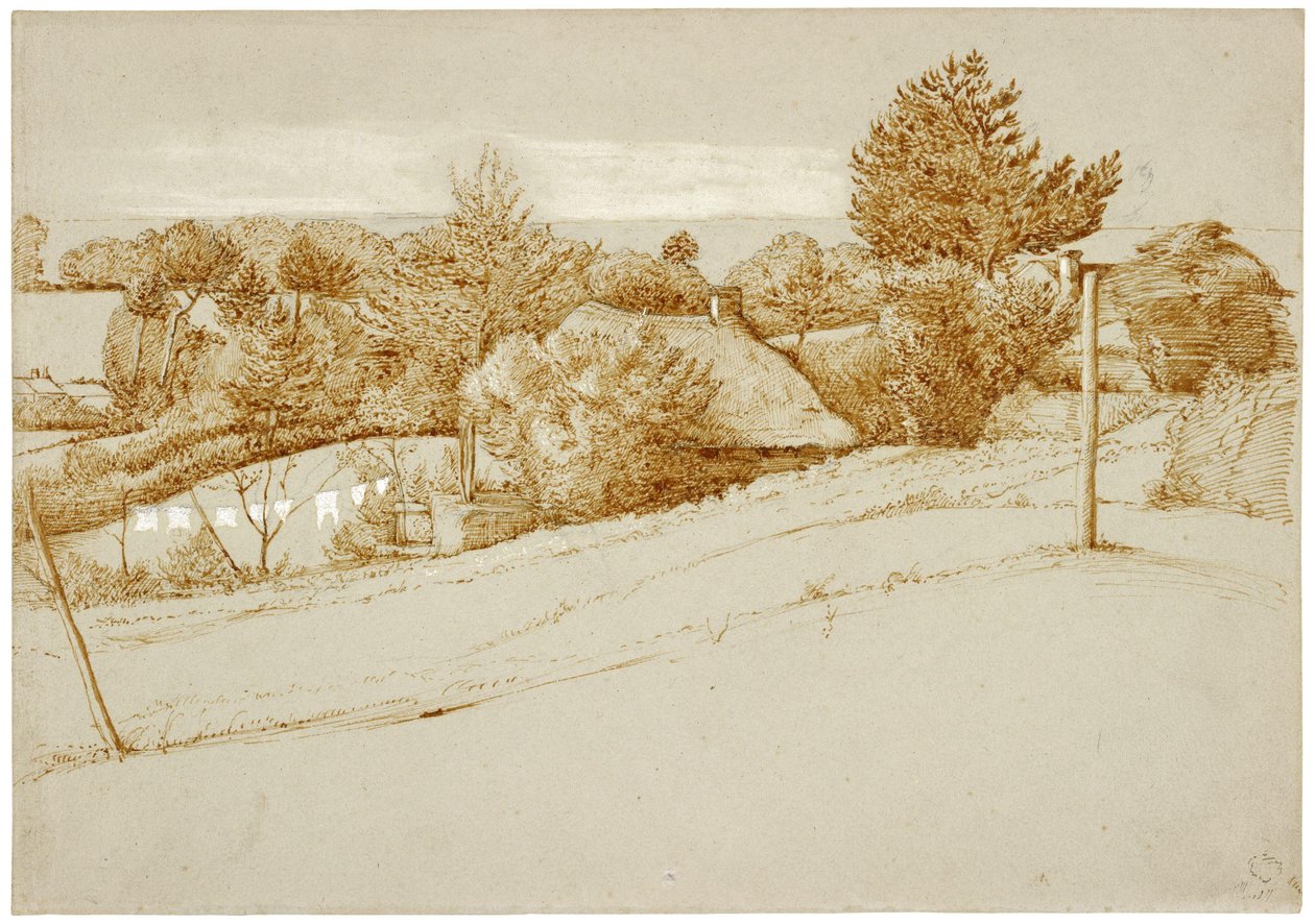 Metsäinen maisema mökin kanssa tekijältä George Richmond
