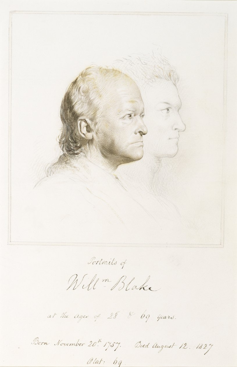 William Blake (1757-1827) nuoruudessa ja iässä (grafiitti siveltimellä ja ruskealla musteella) tekijältä George Richmond