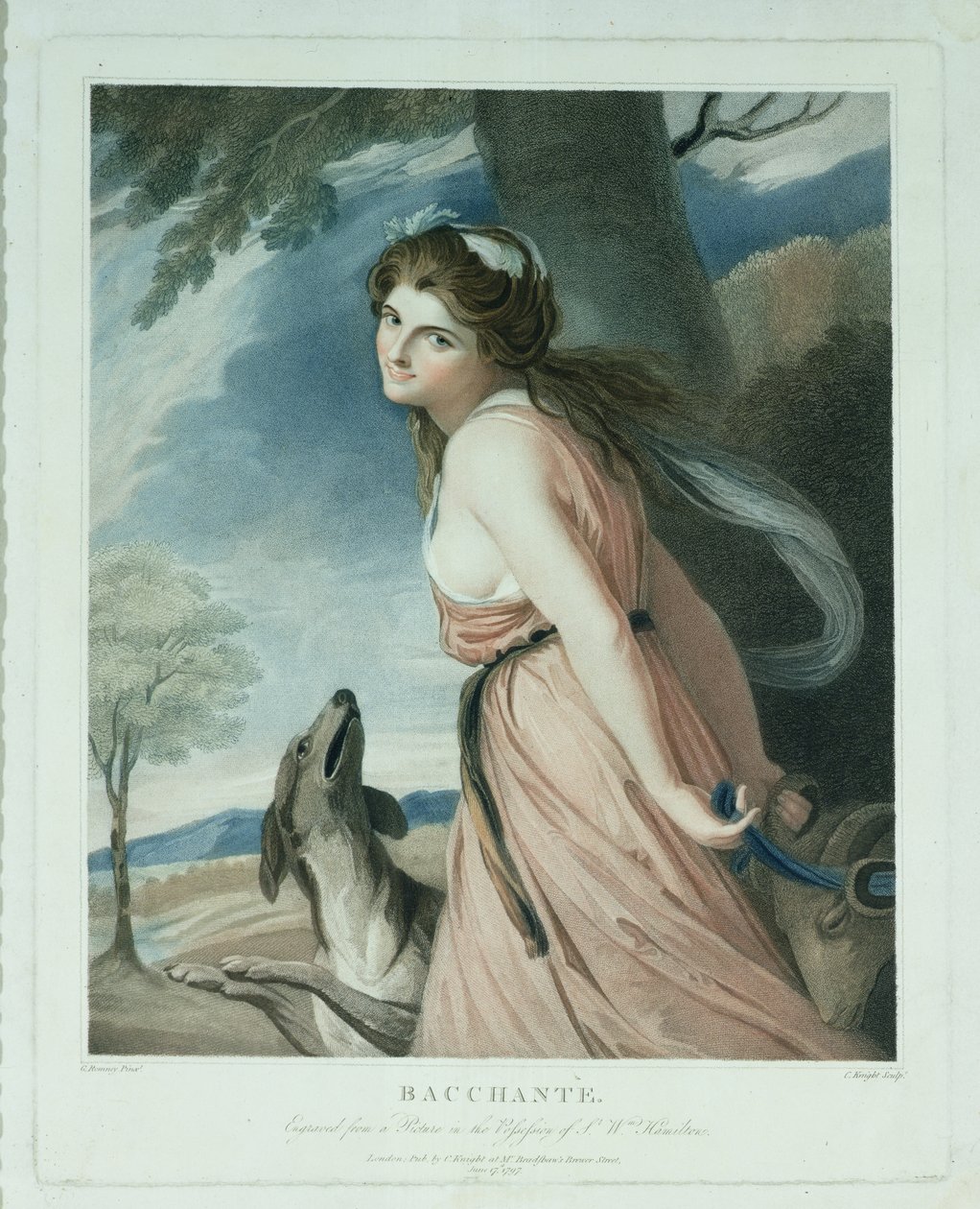 Bacchante, kaiverrettu ja pubi. Charles Knight (1743-n. 1826), 1797 (pistekaiverrus) tekijältä George Romney