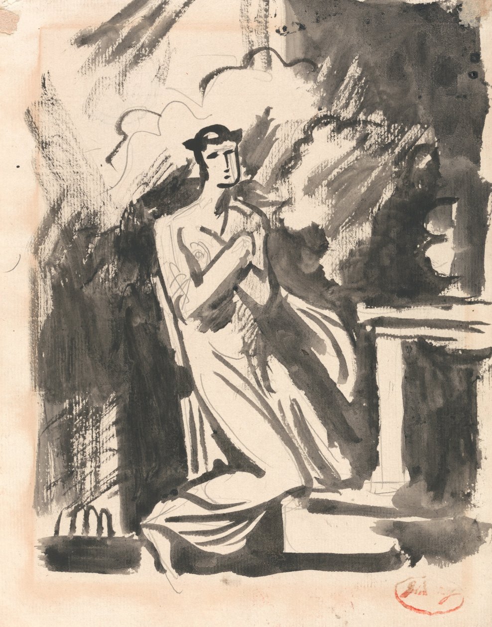 Iphigenia polvistuu alttarin yli tekijältä George Romney