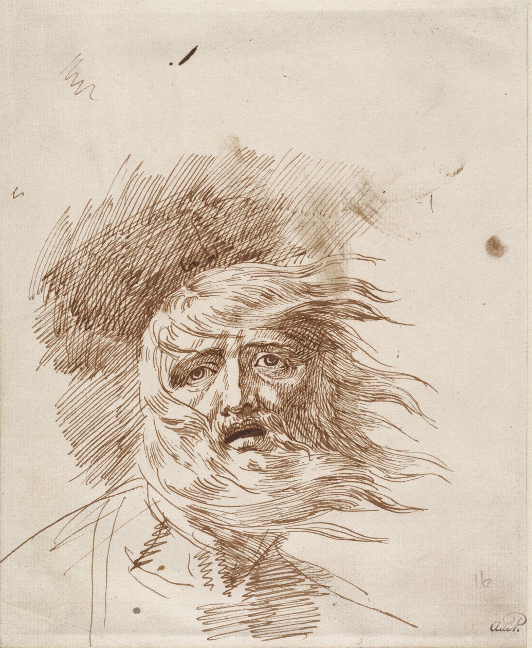 Kuningas Lear myrskyssä (kynä ja bistremuste paperille) tekijältä George Romney