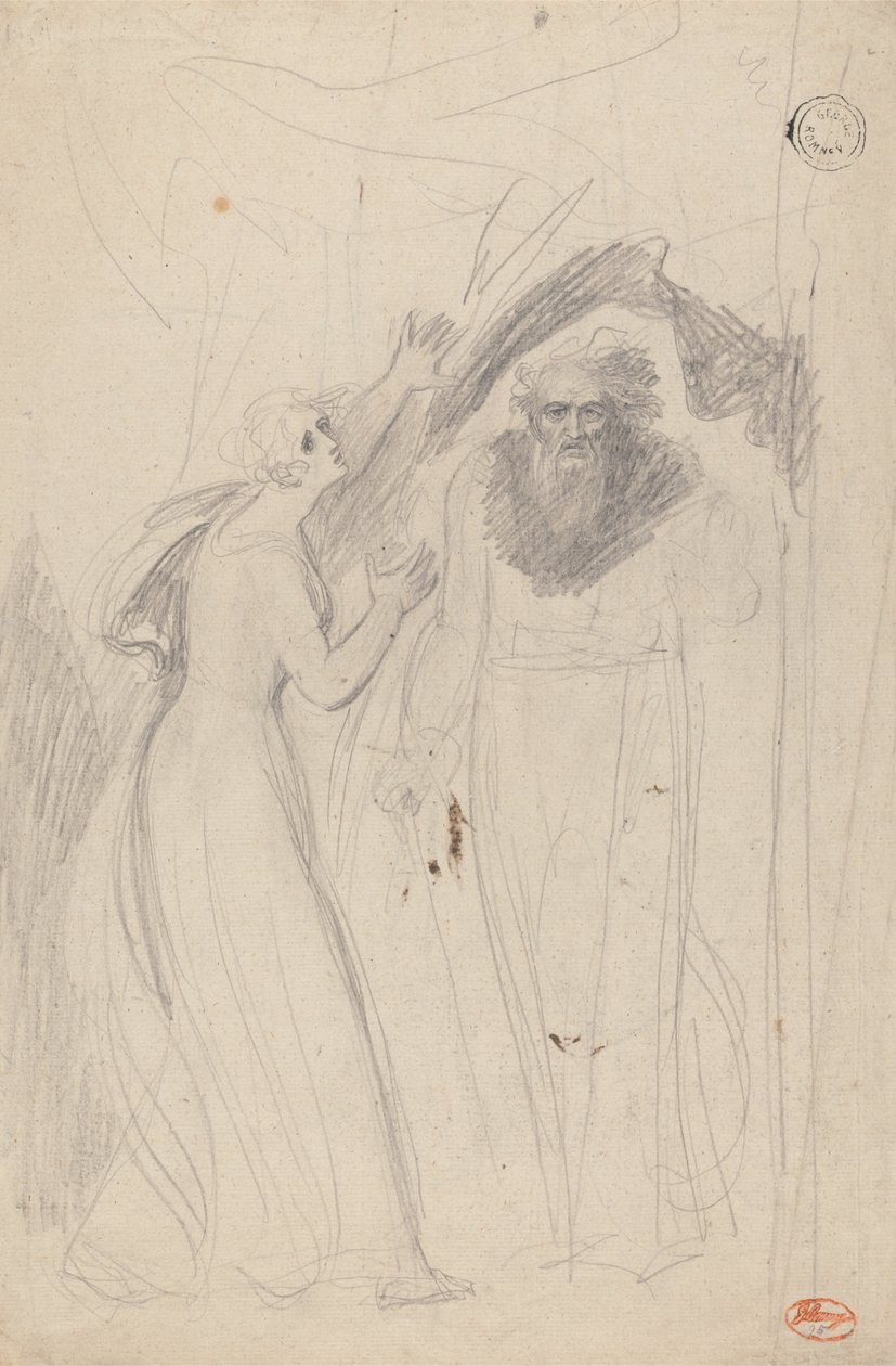Nainen seisoo pilarin vieressä tekijältä George Romney