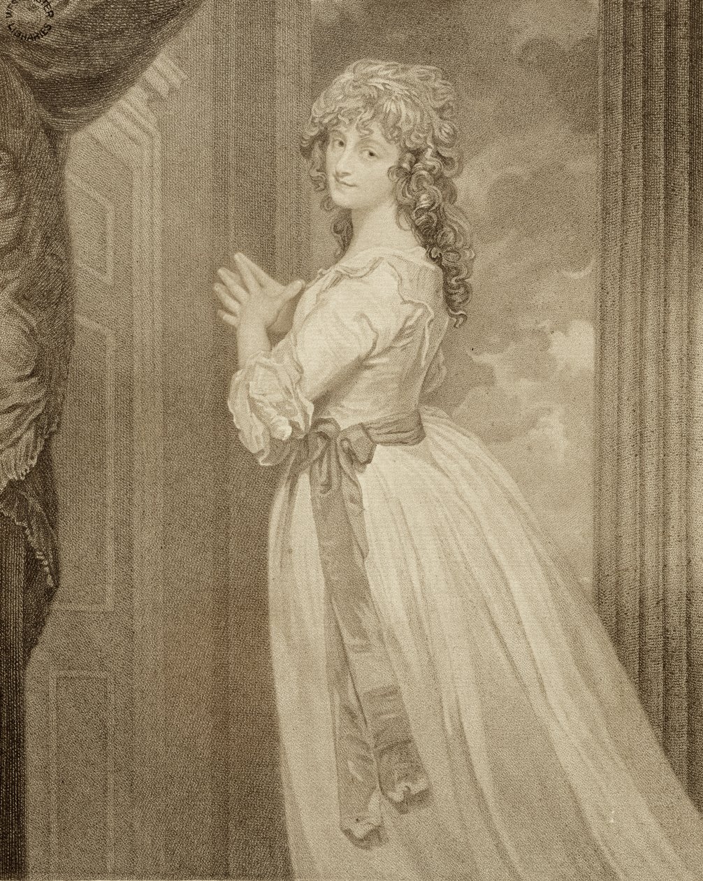 Rouva Jordan maalaistytön hahmossa, kaivertanut Francesco Bartolozzi (1727-1815) tekijältä George Romney