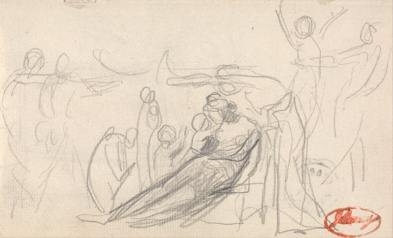Laskeva kuva lasten kanssa ja muut hahmot tekijältä George Romney