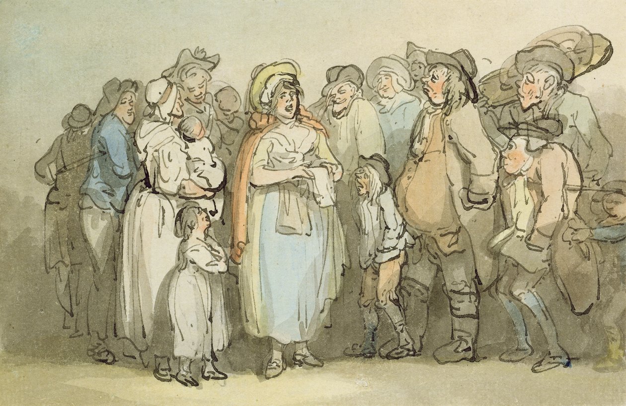 Tutkimus vangeista vankilassa tai lazarettossa, joiden sumussa on kaapuun pukeutunut hahmo (ruskea muste ja pesu lyijykynän päällä paperilla). tekijältä George Romney