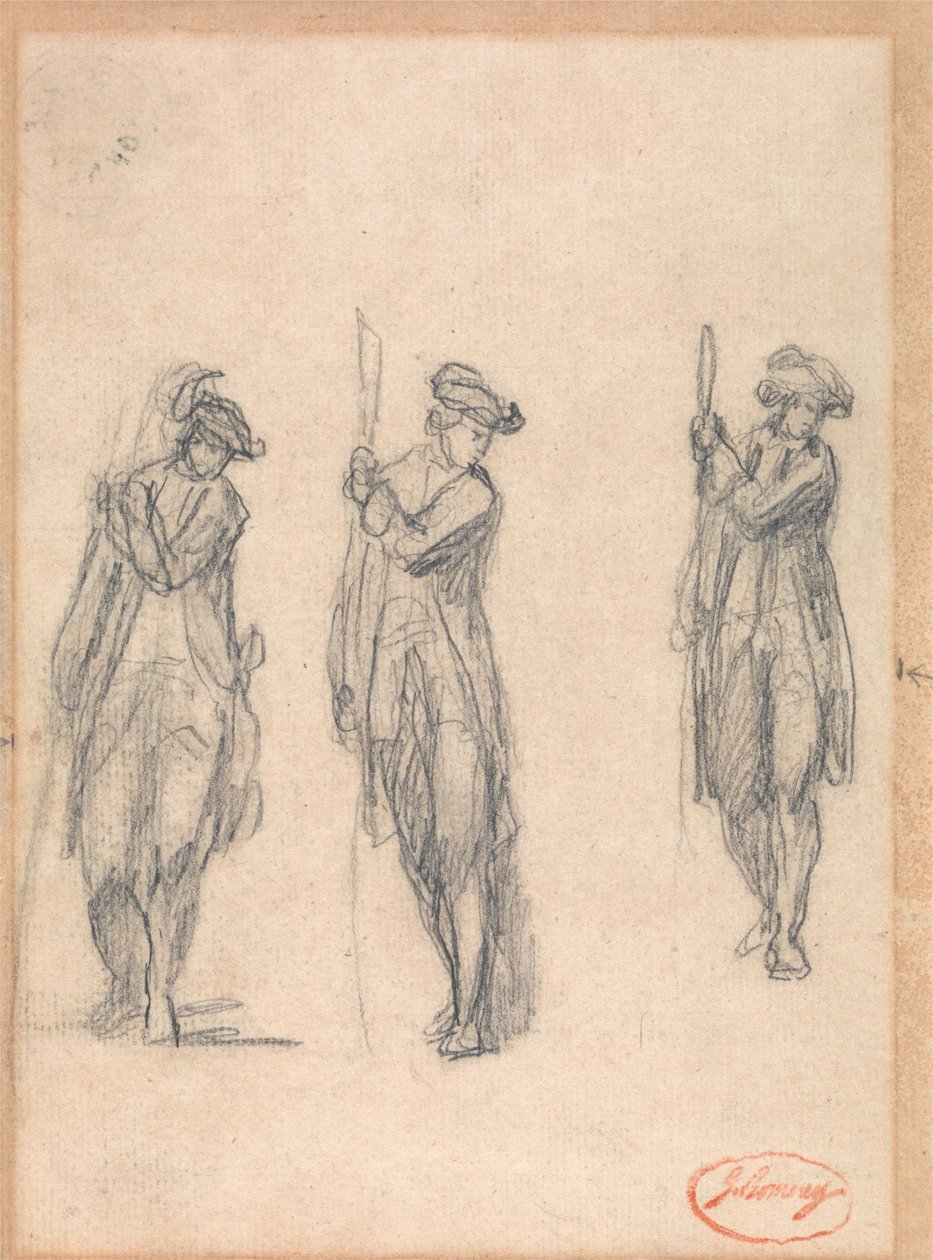 Kolme luonnosta univormussa olevasta miehestä tekijältä George Romney