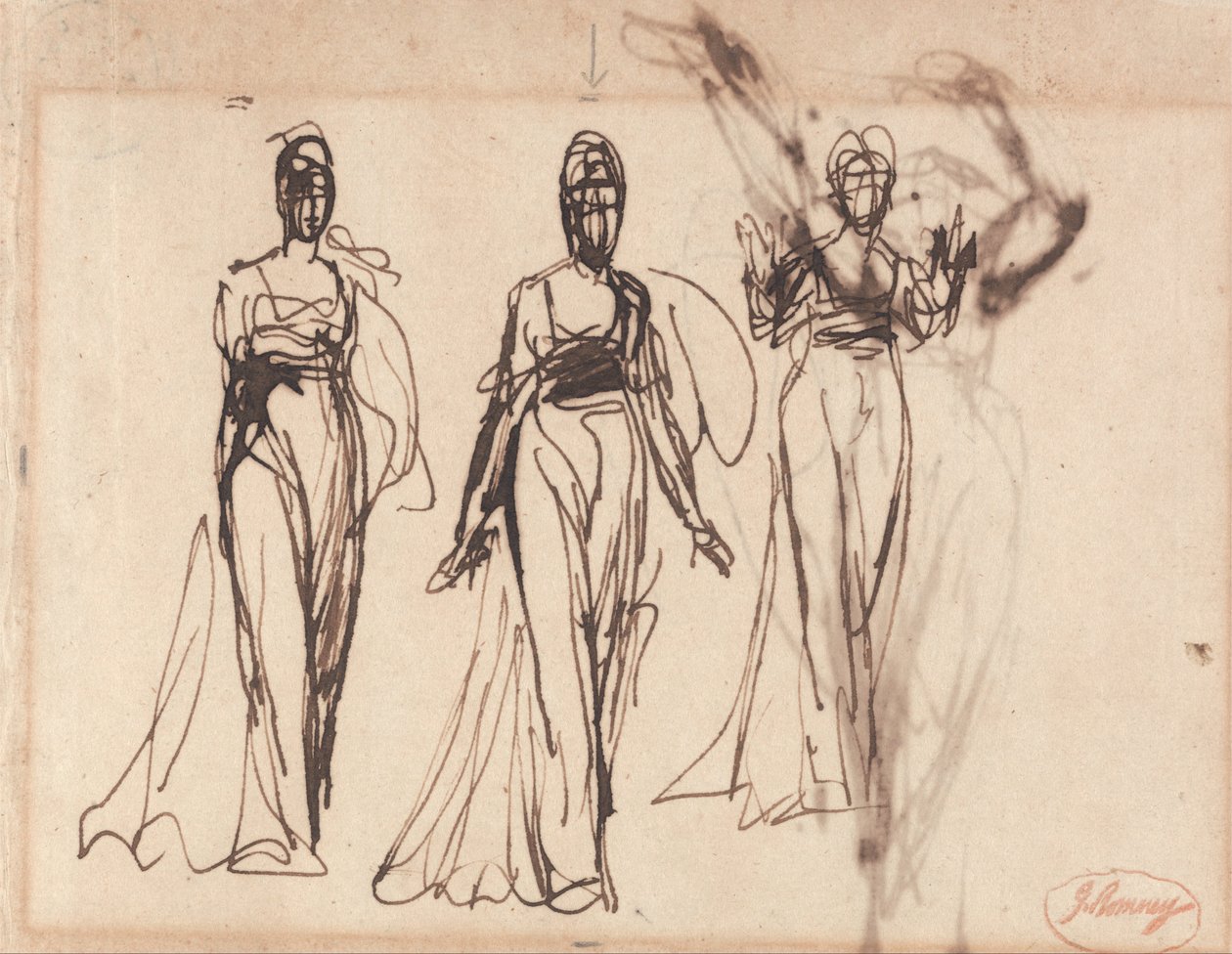 Kolme tutkimusta seisovasta naisesta, mahdollisesti Lady MacBeth tekijältä George Romney
