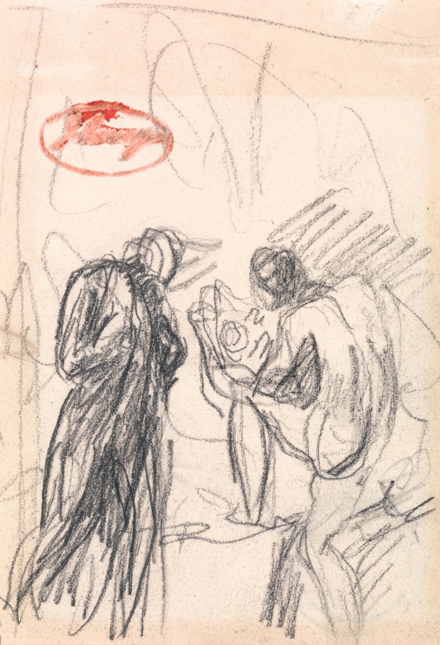 Kaksi hahmoa, yksi miespuolinen alaston polvillaan tekijältä George Romney