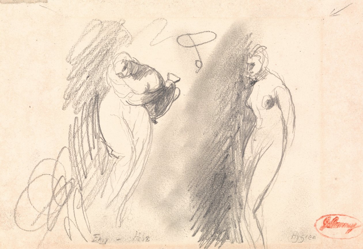 Kaksi luonnosta alaston naisesta tekijältä George Romney