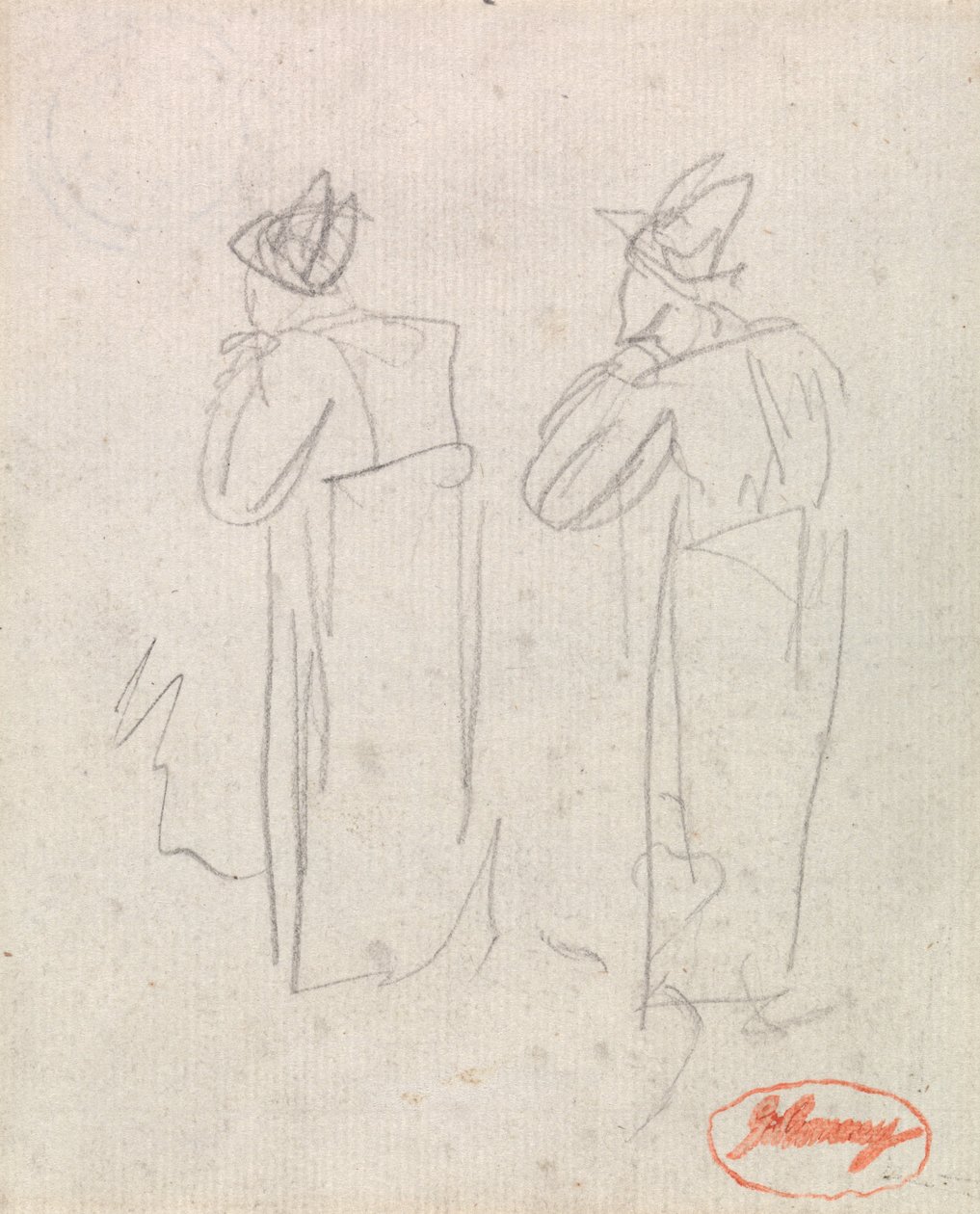 Kaksi seisovaa hahmoa yllään korkeat hatut tekijältä George Romney