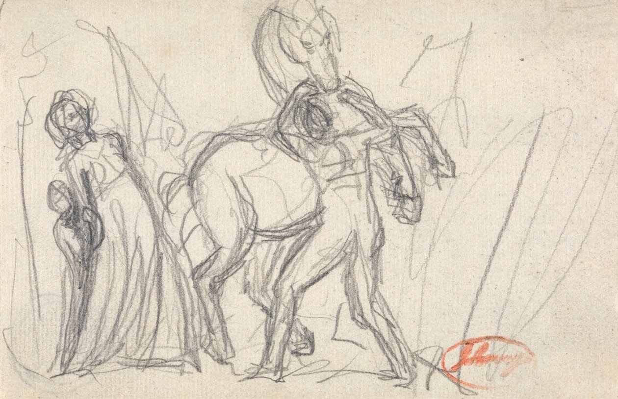 Tuntematon aihe - nainen, lapsi, mies ja hevonen tekijältä George Romney