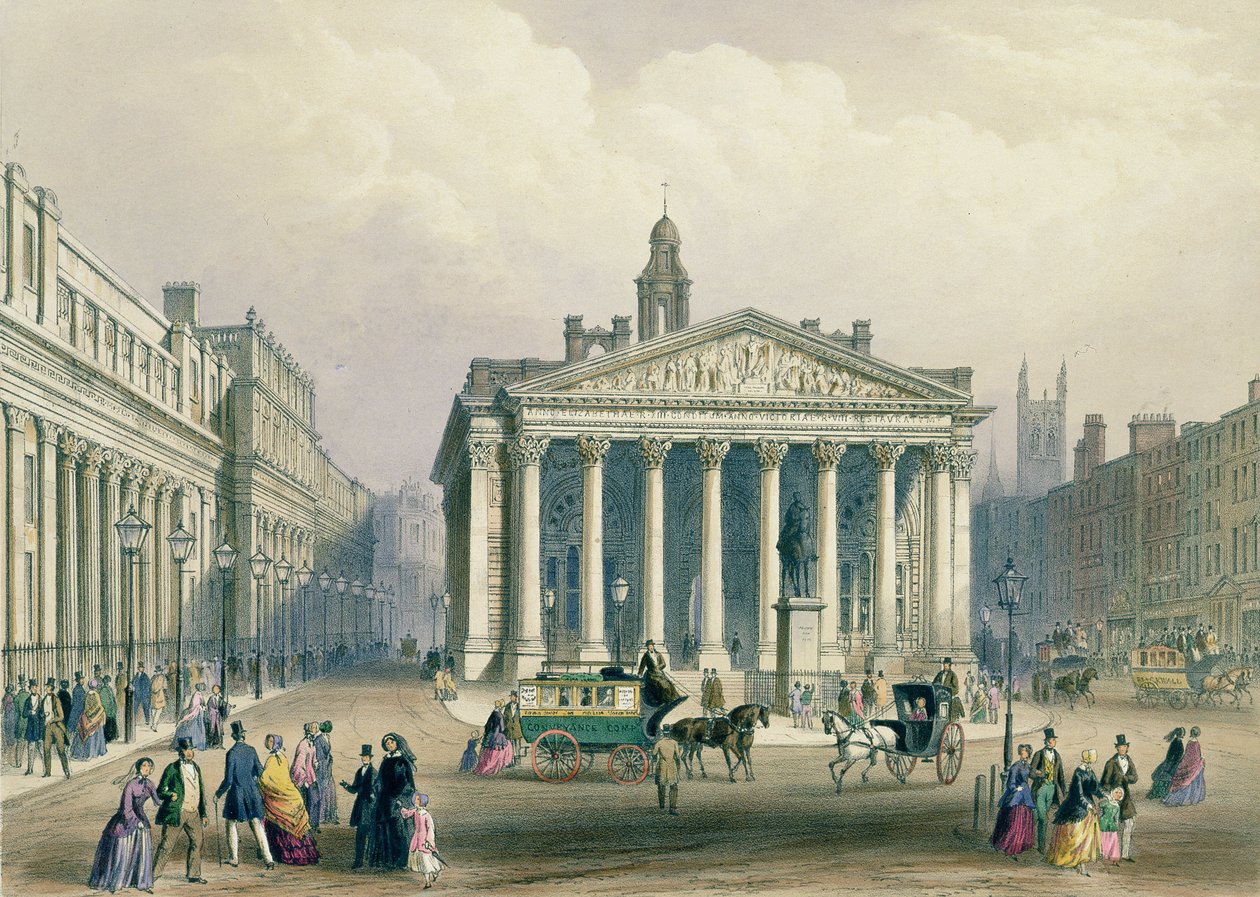 The Royal Exchange and the Bank of England, T. Pickenin tekemä litografia, Day und Sonin painama, Rudolph Ackermanin kustantama, 1851. tekijältä George Shepherd