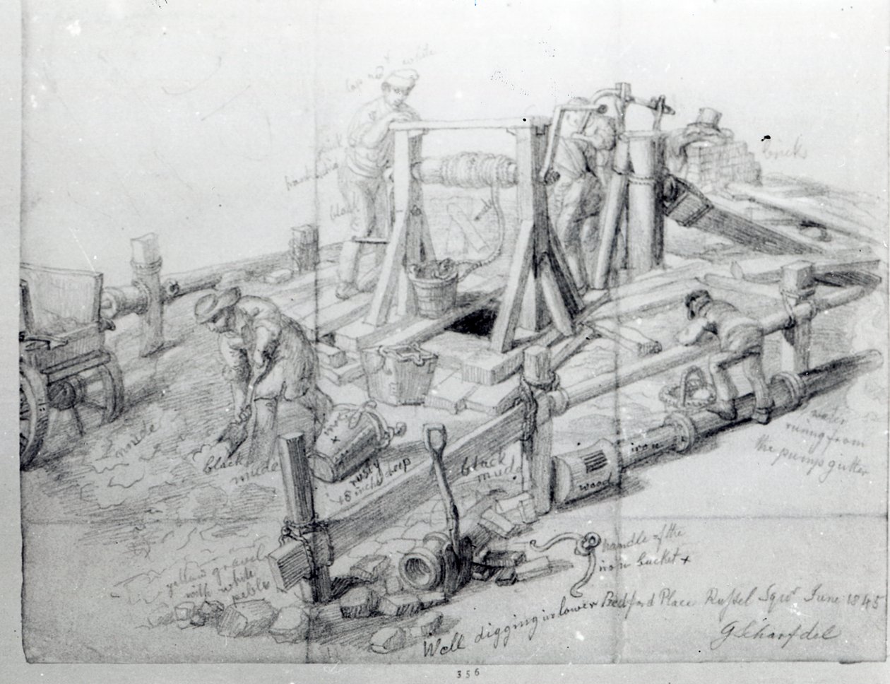 Kaivon kaivaminen Lower Bedford Placessa Lontoossa, 1845 tekijältä George Snr Scharf