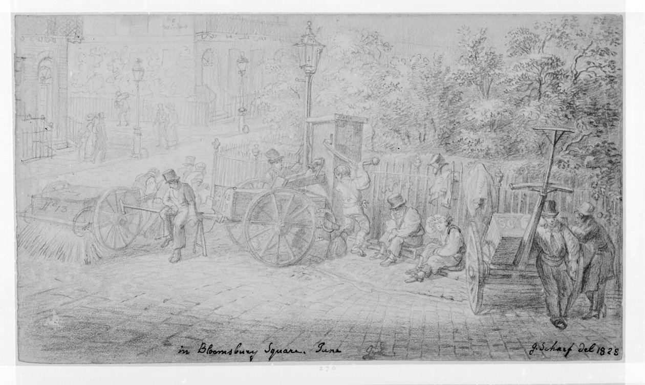 Bloomsbury Square -aukiolla helleaallon aikana, 1828 tekijältä George Snr Scharf