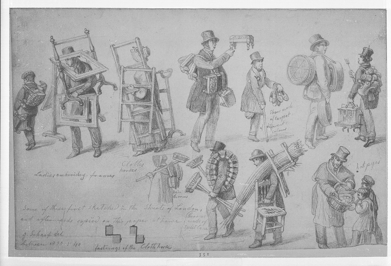 Lontoon katukauppiaat, 1830-40 tekijältä George Snr Scharf