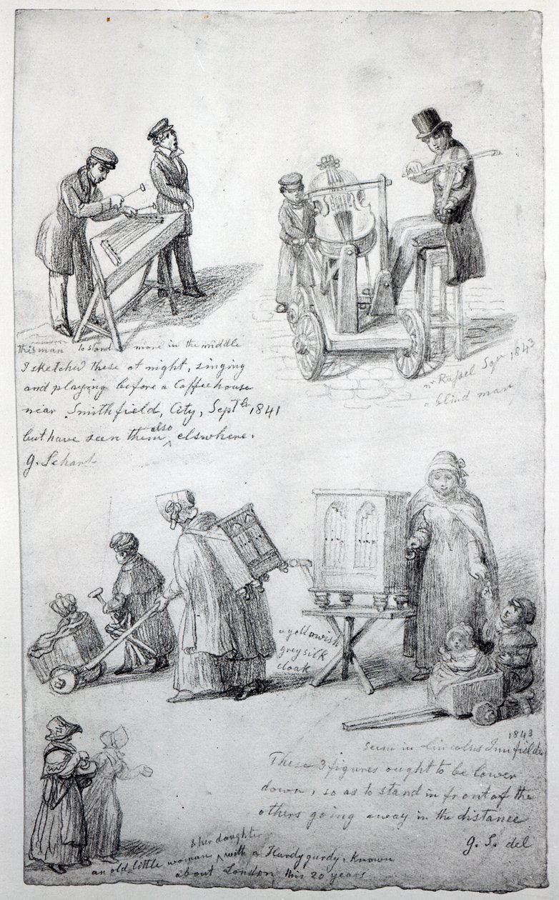 Muusikot Lontoon kaduilla, 1841-43 tekijältä George Snr Scharf