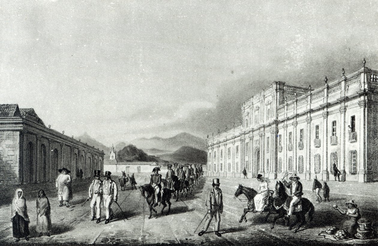 Santiagon rahapaja julkaisusta "Matkat Chileen Andien yli vuosina 1820 ja 1821" tekijältä George Snr Scharf