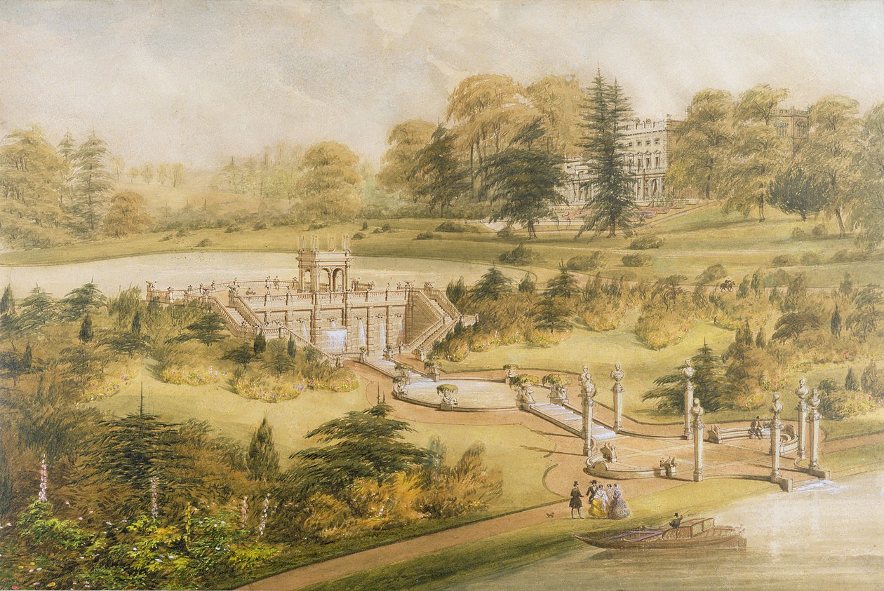 Suunnittelu Cowley Manorille, n. 1860 (wc, kynä ja muste paperille) tekijältä George Somers Clarke