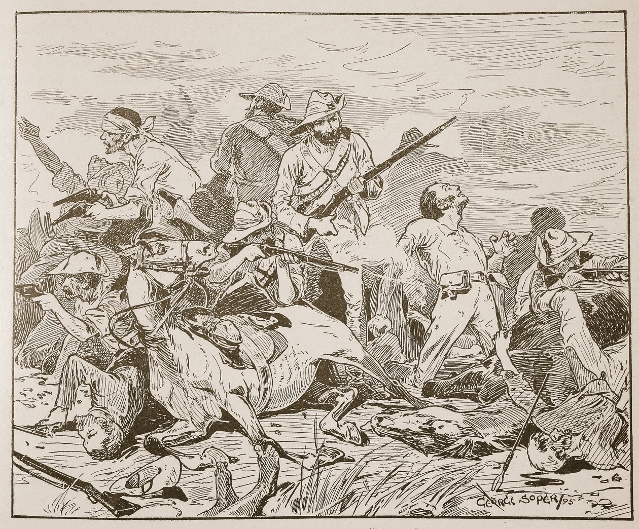 "He taistelivat synkästi", kuvitus teoksesta "Battles of the Nineteenth Century", kirjoittanut Archibald Forbes, G.A. Henty ja majuri Arthur Griffiths tekijältä George Soper