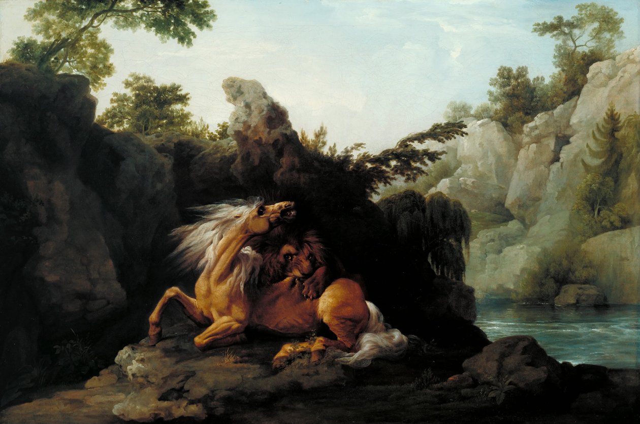 Leijonan syömä hevonen tekijältä George Stubbs