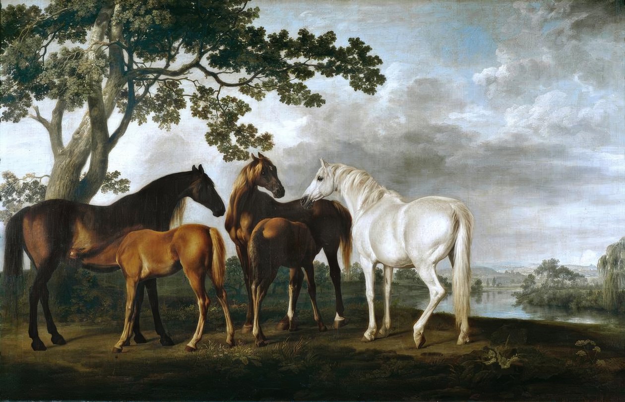 Tammat ja varsat jokimaisemassa tekijältä George Stubbs