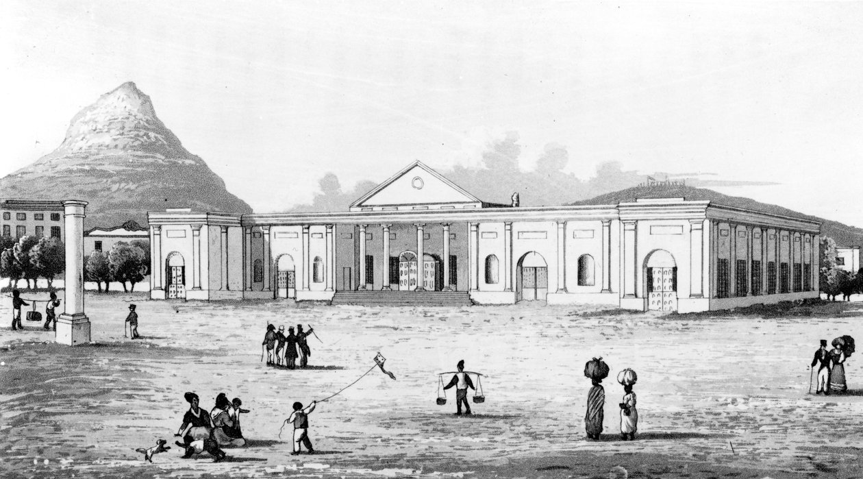 Commercial Exchange, Kapkaupunki, kuvitus George Thompsonin teoksesta "Travels and Adventures in Southern Africa", julkaistu 1827 tekijältä George Thompson