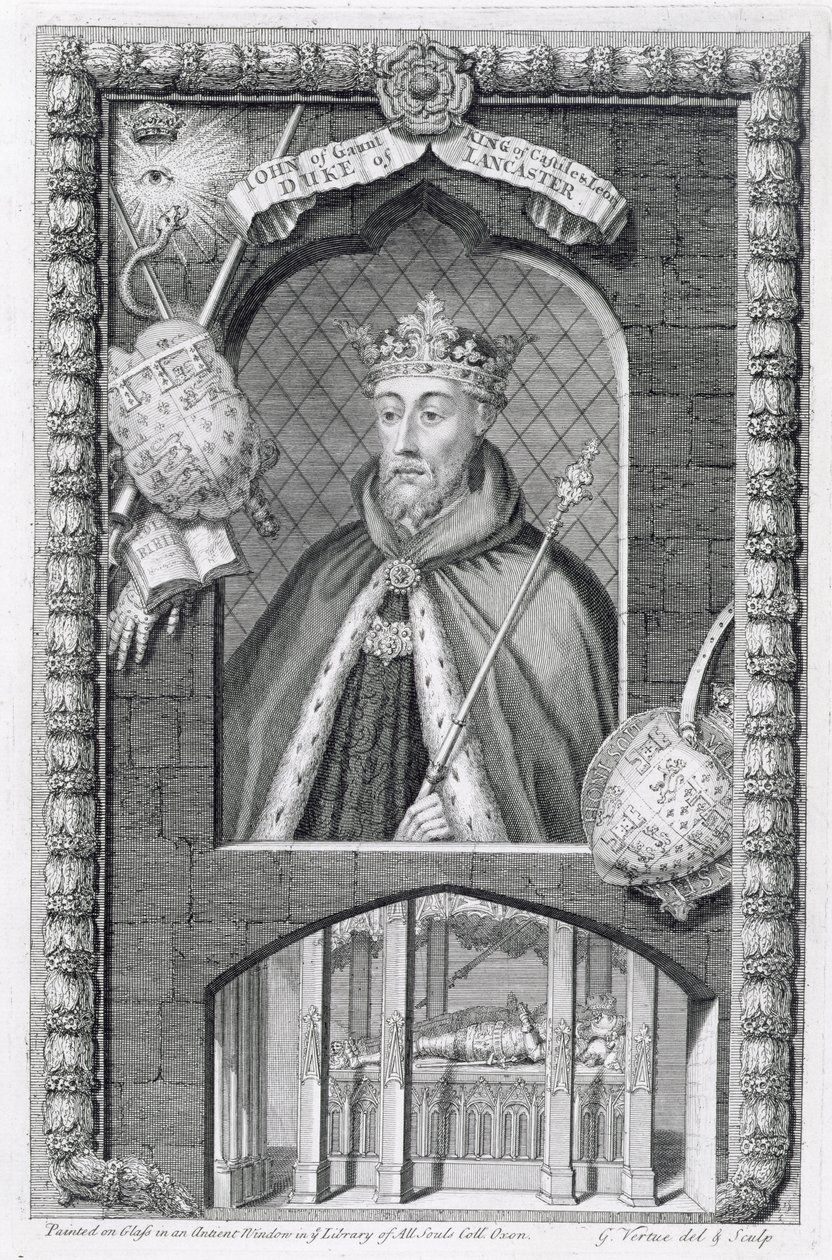 John of Gaunt, Lancasterin herttua (1340-99) lasimaalauksen jälkeen All Souls Collegessa Oxfordissa, taiteilijan kaivertama tekijältä George Vertue