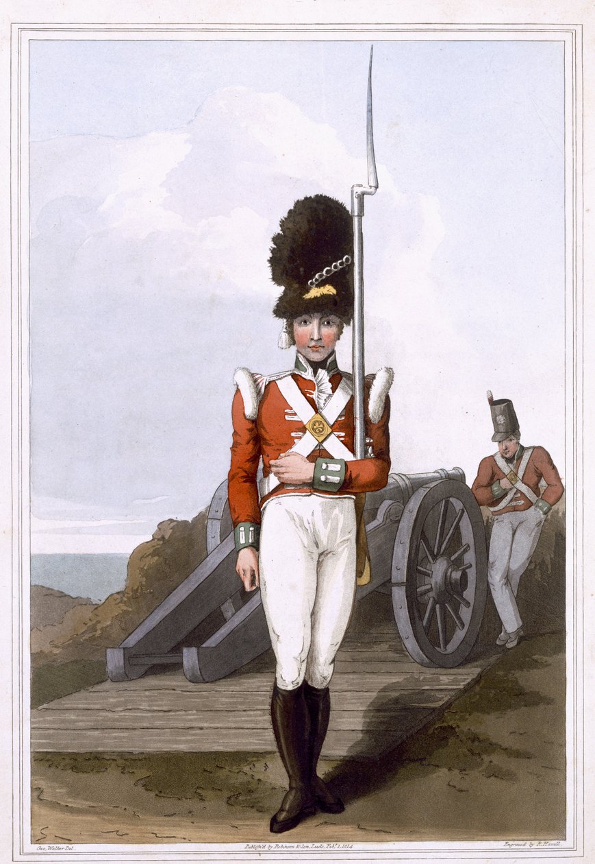 Ensimmäisen West Yorkin miliisin kranaadiri, kaiverrettu Robert Havell vanhempi, julkaissut 1814 Robinson and Son, Leeds tekijältä George Walker