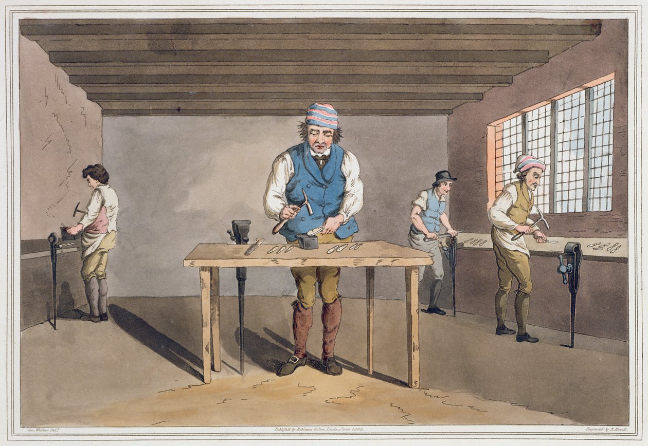 Sheffield Cutler, teoksesta "Yorkshiren puku", kaiverrettu Robert Havell (1769-1832), 1814 tekijältä George Walker