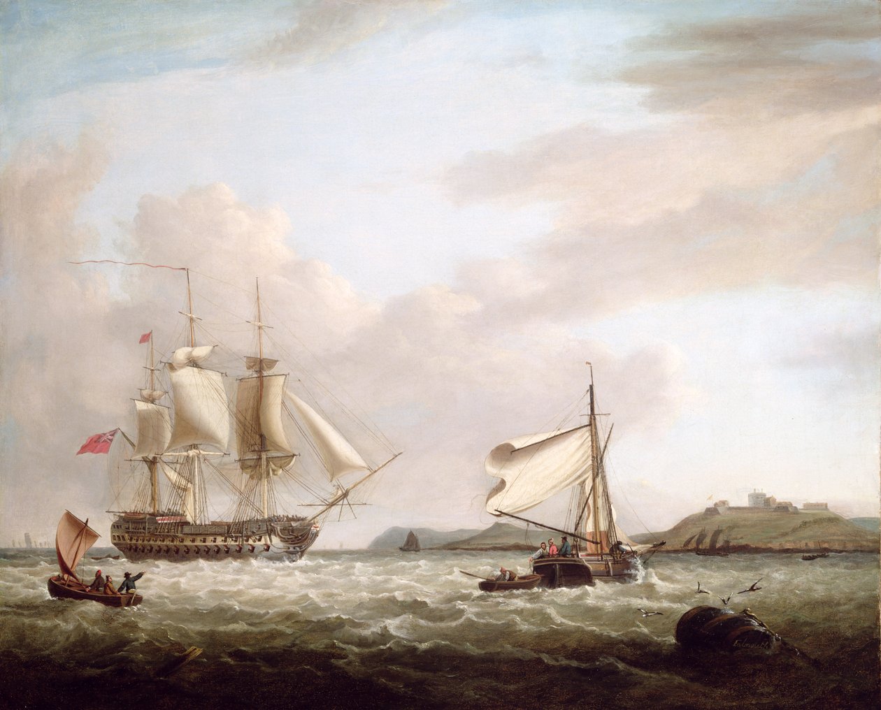 Englantilainen sodanmies Pendennnisin linnan edustalla, Falmouth 1801 tekijältä George Webster