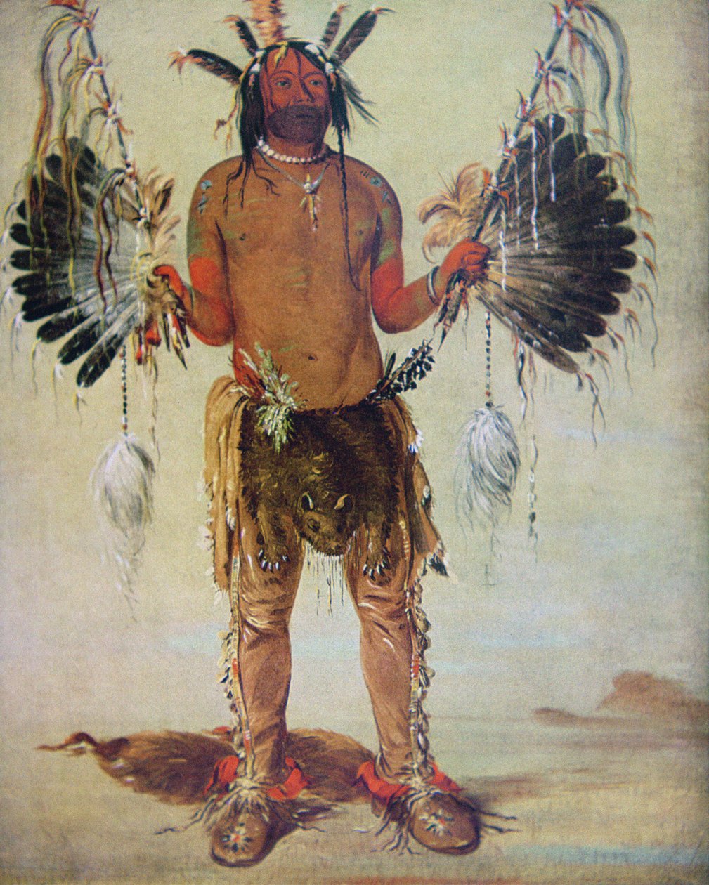 Mandan-heimon "Vanha karhu" lääkemies, maalauksesta vuodelta 1832 (väri litho) tekijältä George (after) Catlin