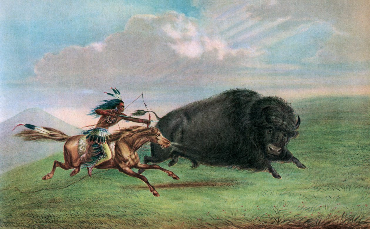 George Catlinin painos Buffalo Huntin jälkeen, n. 1920 (silmäpainatus) tekijältä George (after) Catlin