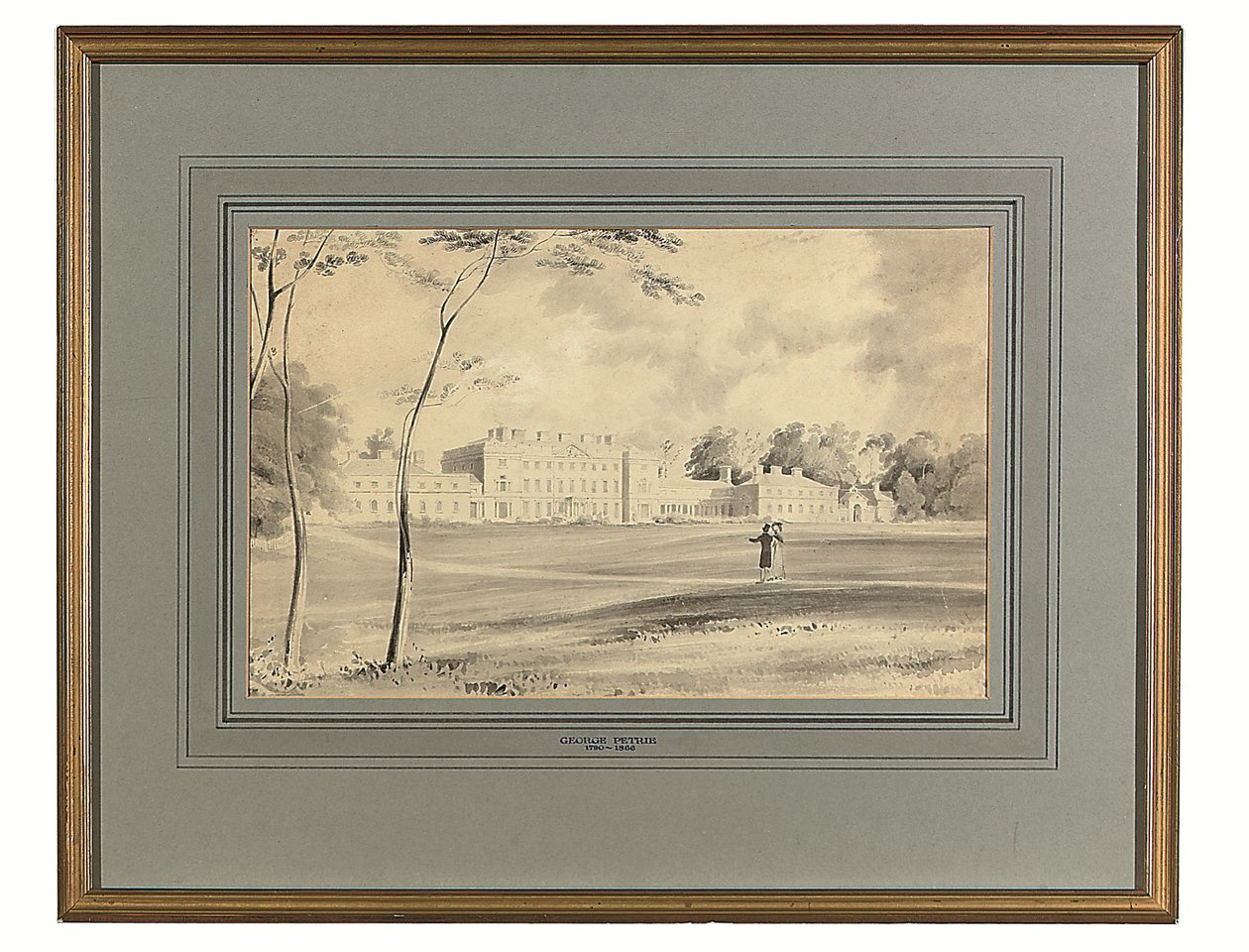 Carton House, Co. Kildare, Leinsterin herttuan kotipaikka (lyijykynä ja harmaa pesuaine) tekijältä George (after) Petrie