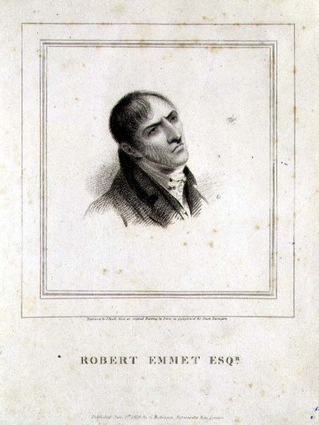 Robert Emmetin muotokuva. (1778-1803) kaiverrettu J. Heath, julkaisija G. Robinson, Lontoo. tekijältä George (after) Petrie