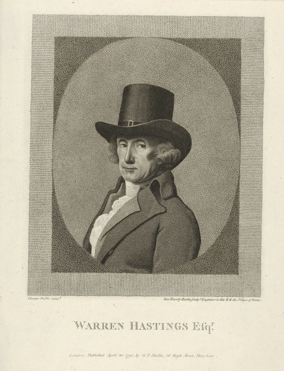 Warren Hastingsin muotokuva, Esq., pub. 1795 (kaiverrus) tekijältä George (after) Stubbs